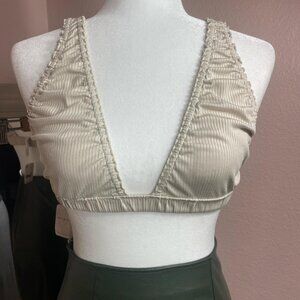 Free People Ribbed Deep V Bralette Cream Boho Festival Top NWT